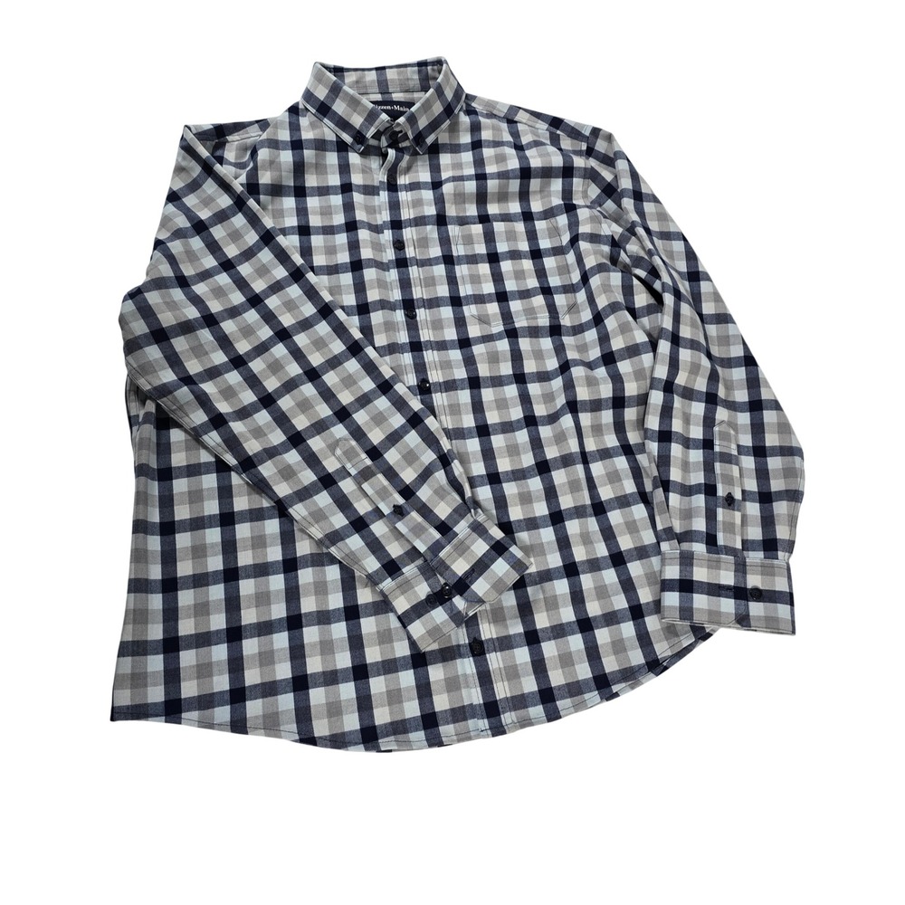 Mizzen Main Mens XL Classic Fit Plaid Performance Button Down Shirt Navy Grey‎